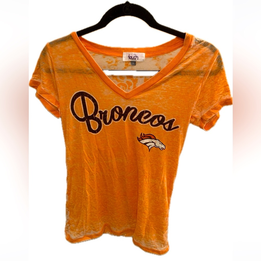 NFL Denver Broncos V-Neck Short Sleeve Sheer Slub Tee By G-III Apparel Womens S